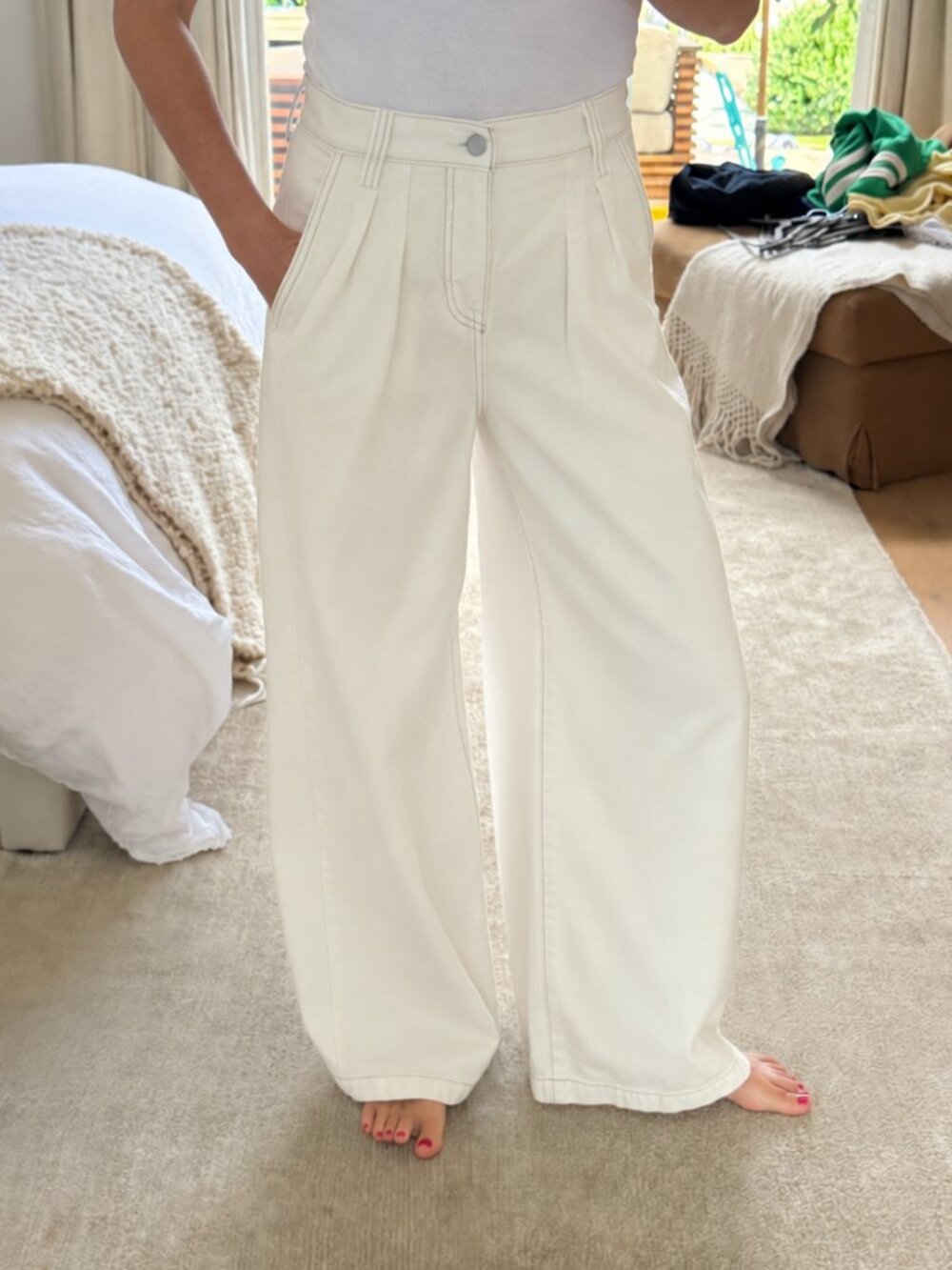 Pistola Delphine Pleated Wide Jean - Off White